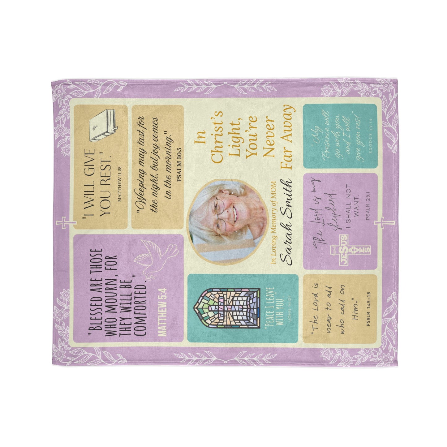 Christ’s Light Memorial Blanket – Lavender & Gold Scripture Design | Personalized Christian Sympathy Gift for Loss of Mother