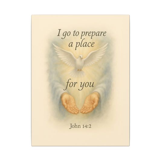 Inspirational Memorial Art Canvas, Bible Verse I go to Prepare a Place for You Keepsake, Eternal Memory Wall Decor