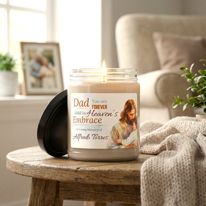Heaven’s Embrace Memorial Candle | Personalized Christian Sympathy Gift for Loss of Father