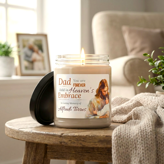 Heaven’s Embrace Memorial Candle | Personalized Christian Sympathy Gift for Loss of Father