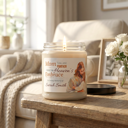 Heaven’s Embrace Memorial Candle | Personalized Christian Sympathy Gift for Loss of Mother