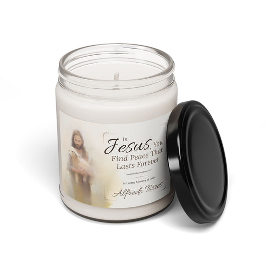 In Jesus You Find Peace Memorial Candle | Personalized Christian Sympathy Gift for Loss of Father