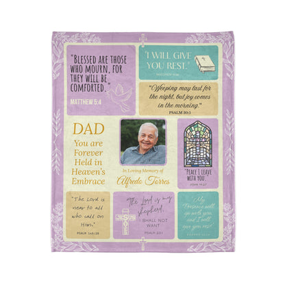 Christ’s Light Memorial Blanket – Lavender & Gold Scripture Design | Personalized Christian Sympathy Gift for Loss of Father
