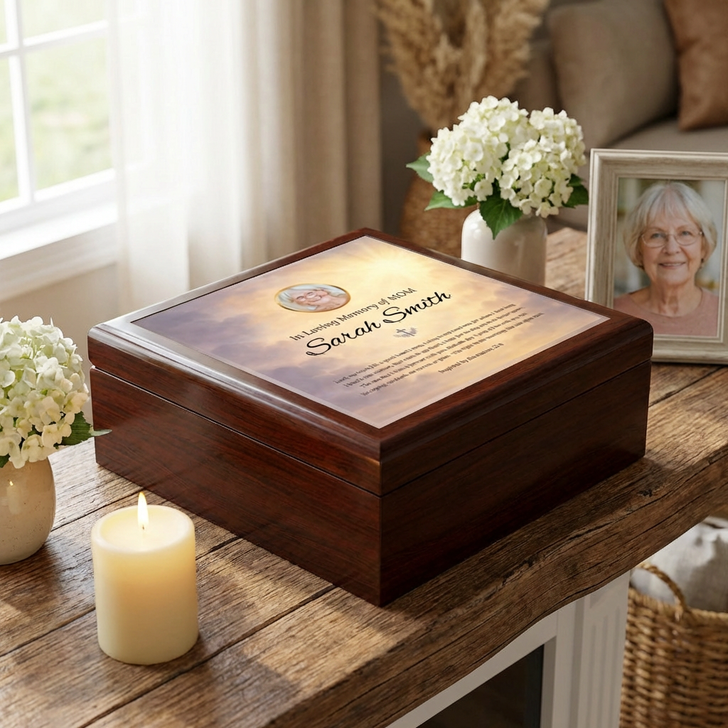 Heaven’s Light Memorial Keepsake Box | Personalized Christian Gift for Loss of Mother