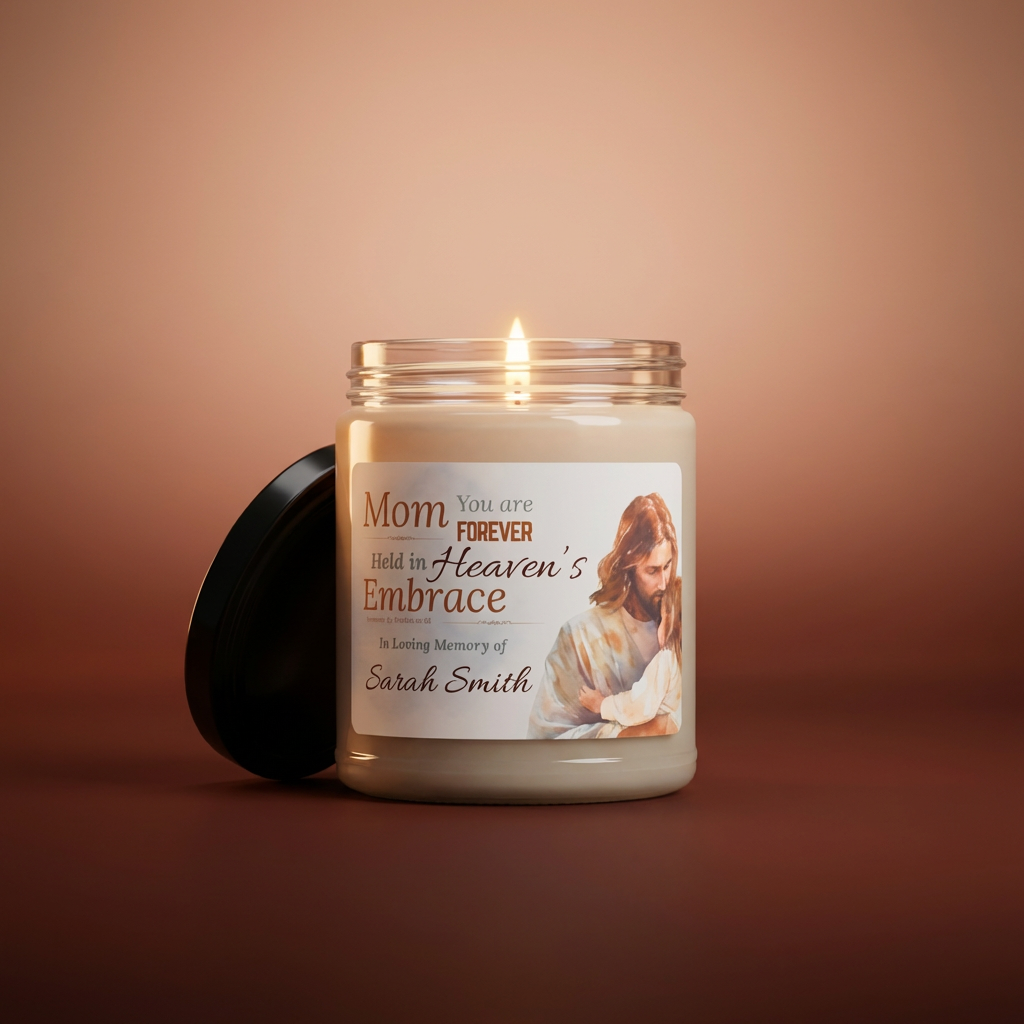 Heaven’s Embrace Memorial Candle | Personalized Christian Sympathy Gift for Loss of Mother