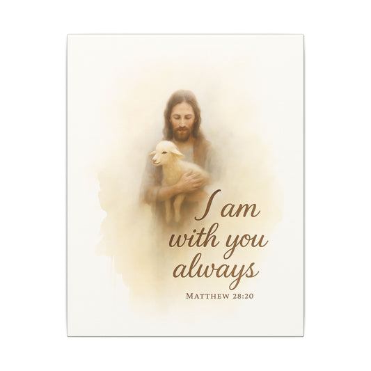 Inspirational Memorial Art Canvas, Bible Verse I am with you always Keepsake, Eternal Memory Wall Decor