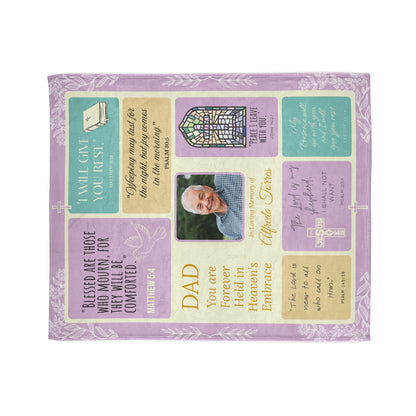 Christ’s Light Memorial Blanket – Lavender & Gold Scripture Design | Personalized Christian Sympathy Gift for Loss of Father