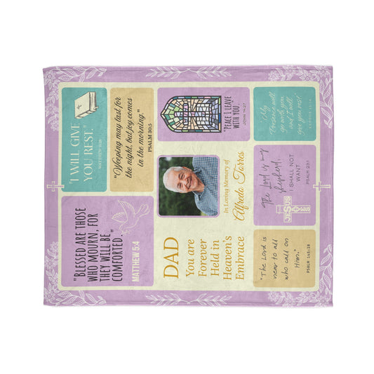 Christ’s Light Memorial Blanket – Lavender & Gold Scripture Design | Personalized Christian Sympathy Gift for Loss of Father