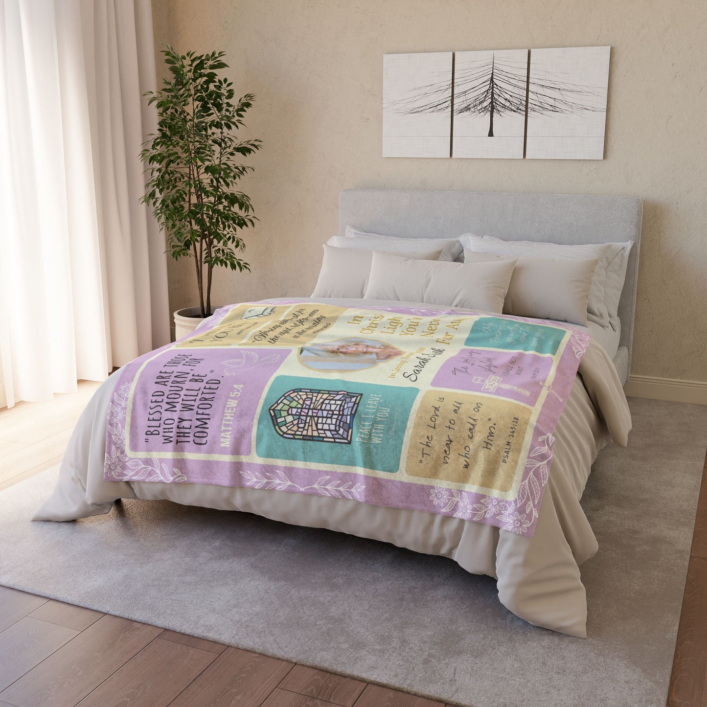 Christ’s Light Memorial Blanket – Lavender & Gold Scripture Design | Personalized Christian Sympathy Gift for Loss of Mother