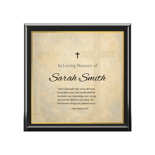 Personalized Memorial Jewelry Box for Loved Ones – Classic In Loving Memory with Revelation 21:4