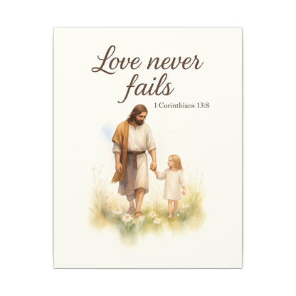 Inspirational Memorial Art Canvas, Bible Verse Love Never Fails Keepsake, Eternal Memory Wall Decor