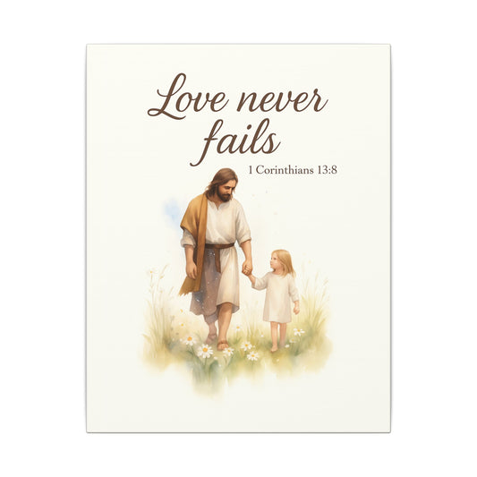 Inspirational Memorial Art Canvas, Bible Verse Love Never Fails Keepsake, Eternal Memory Wall Decor