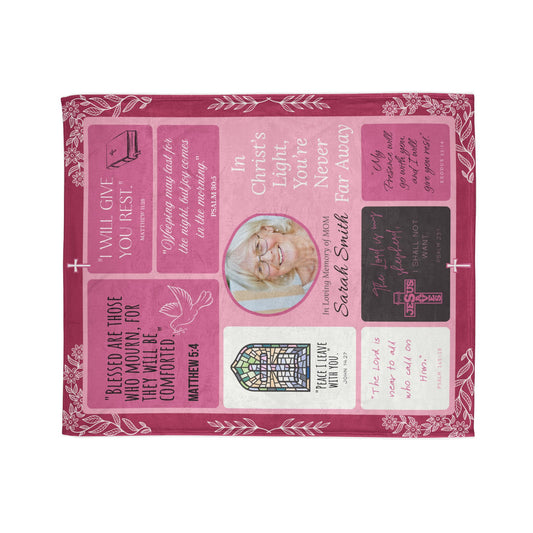Christ’s Light Memorial Blanket – Rose Scripture Design | Personalized Christian Sympathy Gift for Loss of Mother