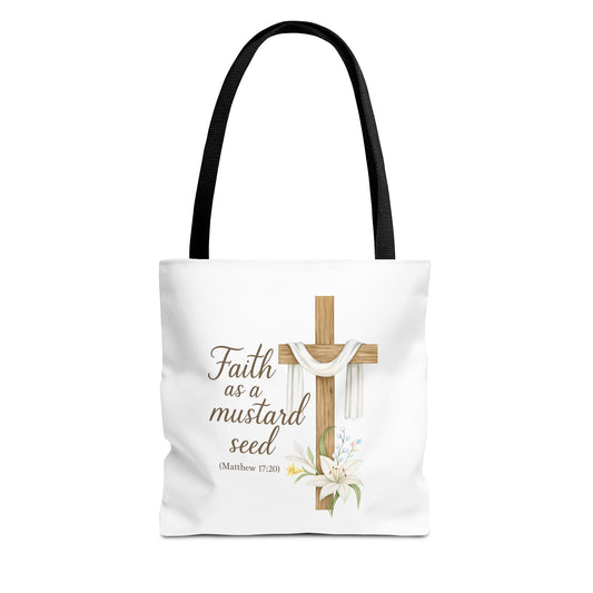 Inspirational Tote Bag - Faith as a Mustard Seed - Matthew 17:20 Memorial Gift