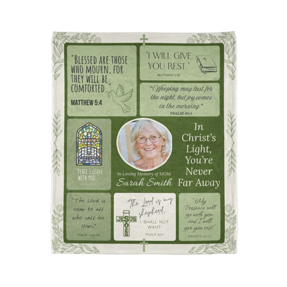Christ’s Light Memorial Blanket – Green Scripture Design | Personalized Christian Bereavement Gift for Loss of Mother