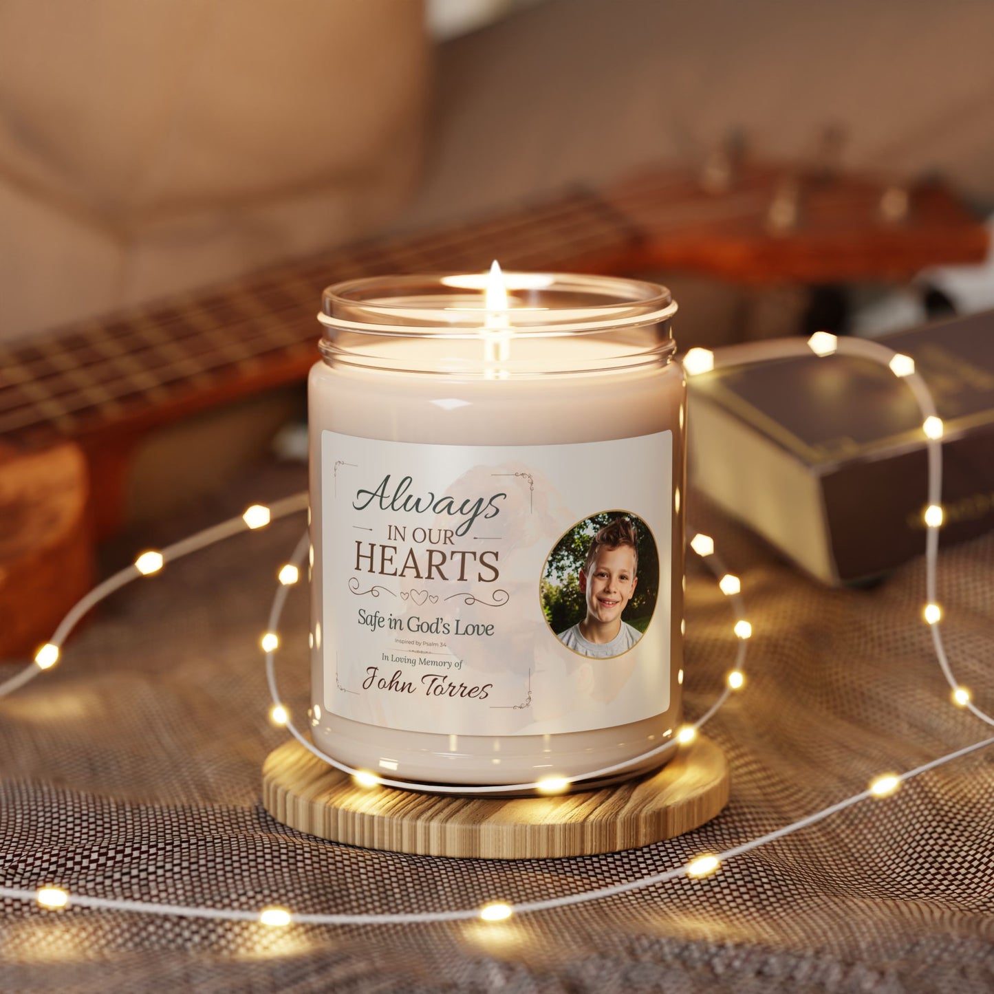 Always in Our Hearts Memorial Photo Candle | Personalized Christian Sympathy Gift for Loss of Child