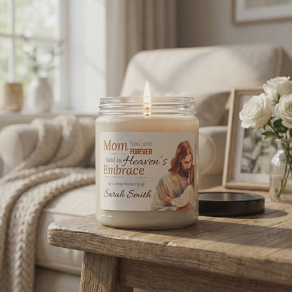 Heaven’s Embrace Memorial Candle | Personalized Christian Sympathy Gift for Loss of Mother