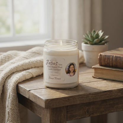 Lasting Peace Memorial Photo Candle | Personalized Christian Sympathy Gift for Loss of Child
