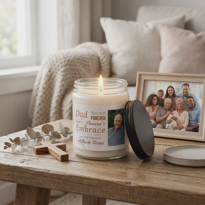 Heaven's Embrace Memorial Candle | Personalized Christian Sympathy Gift for Loss of Father