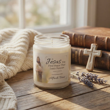 In Jesus You Find Peace Memorial Candle | Personalized Christian Sympathy Gift for Loss of Father