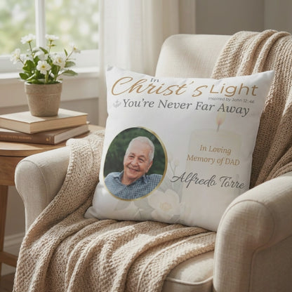 In Loving Memory Pillow – Christ’s Light Design | Personalized Christian Memorial & Sympathy Gift | Loss of Father