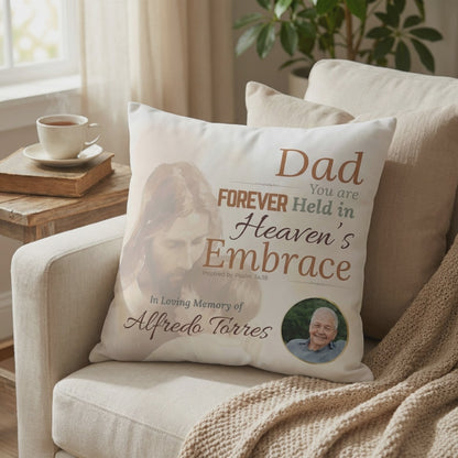 In Loving Memory Pillow – Heaven’s Embrace Design | Personalized Christian Memorial & Sympathy Gift | Loss of Father